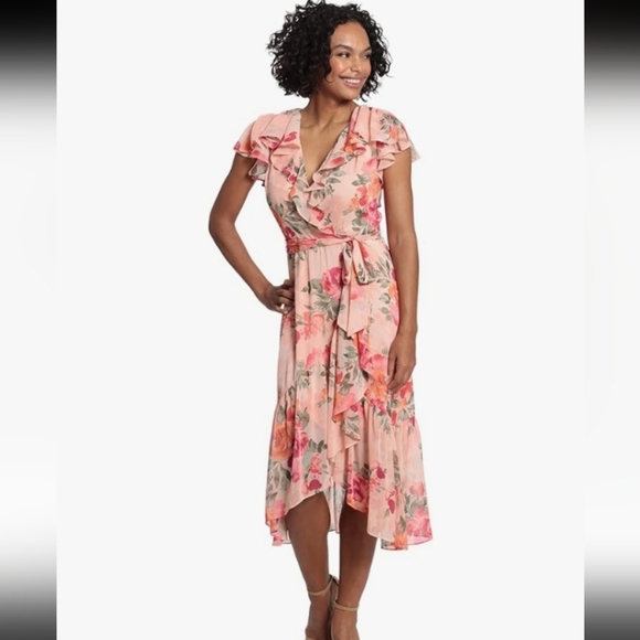 London Times Floral Ruffled Flutter Sleeve Flowy Coquette Girl Cottagecore Dress - Picture 1 of 9